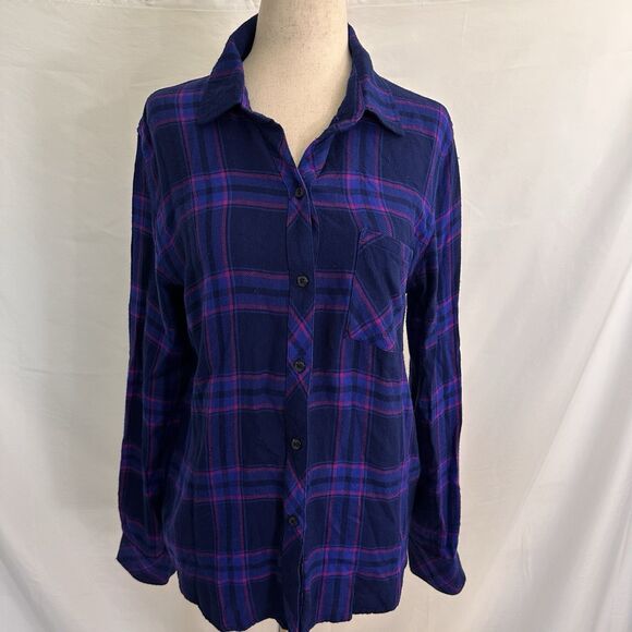 Rails Hunter Button Up Flannel In Plaid Top SMALL Azure & Scarlet - Picture 4 of 10